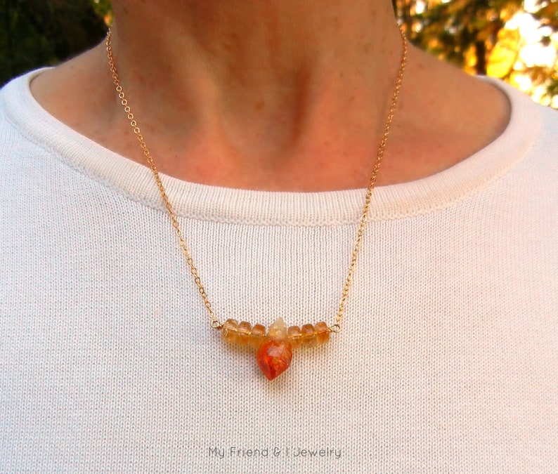 Citrine Bar Necklace November Birthstone Gold Minimalist Jewelry Raw Citrine Necklace DN422