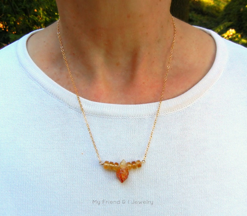 Citrine Bar Necklace November Birthstone Gold Minimalist Jewelry Raw Citrine Necklace DN422