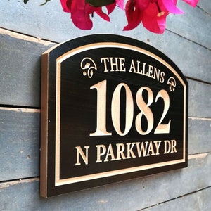 Family Name and House Number Engraved Plaque, Personalized Outdoor Sign, House Number Sign, Custom Address Plaque, Hand Painted Address Sign