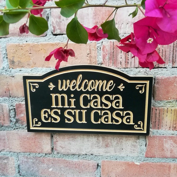 12" x 6.5" Mi Casa Es Su Casa Sign, Welcome House Sign, Front Door Sign, Porch Welcome Sign, Entryway Wood Sign, Spanish Welcoming Sign