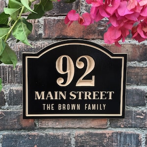 Stylish House Number Engraved Plaque, Family Name Sign, Housewarming Gift, Personalized Sign, Address Sign, House Number, Outdoor Sign