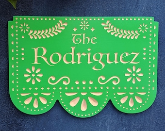 Papel Picado Family Name Engraved Plaque, Housewarming Gift, Open House, Address Sign, House Number, Outdoor Sign, Dia de Muertos