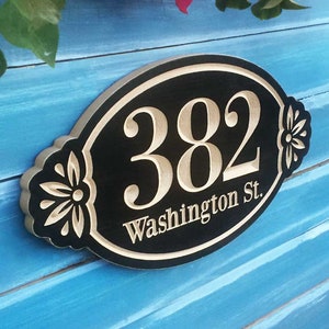 Flourish Oval House Number Engraved Plaque, Housewarming Gift, Realtor Gift, Address Sign, House Number Plaque, Carved Custom Sign