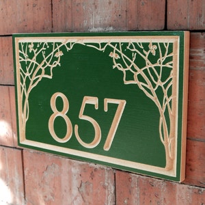 14&quot;x 9&quot; Art Nouveau Address Plaque Housewarming Gift, Realtor, Address Sign, House Number, Number Plaque, carved wood sign, street number