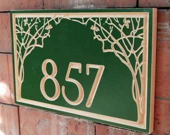 14"x 9" Art Nouveau Address Plaque Housewarming Gift, Realtor, Address Sign, House Number, Number Plaque, carved wood sign, street number