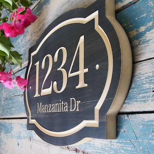 15x 10 Classic House Number Engraved Plaque, Ready to Hang Custom Carved Sign, Personalized Address Plaque, Numbers Street and Family Name image 2