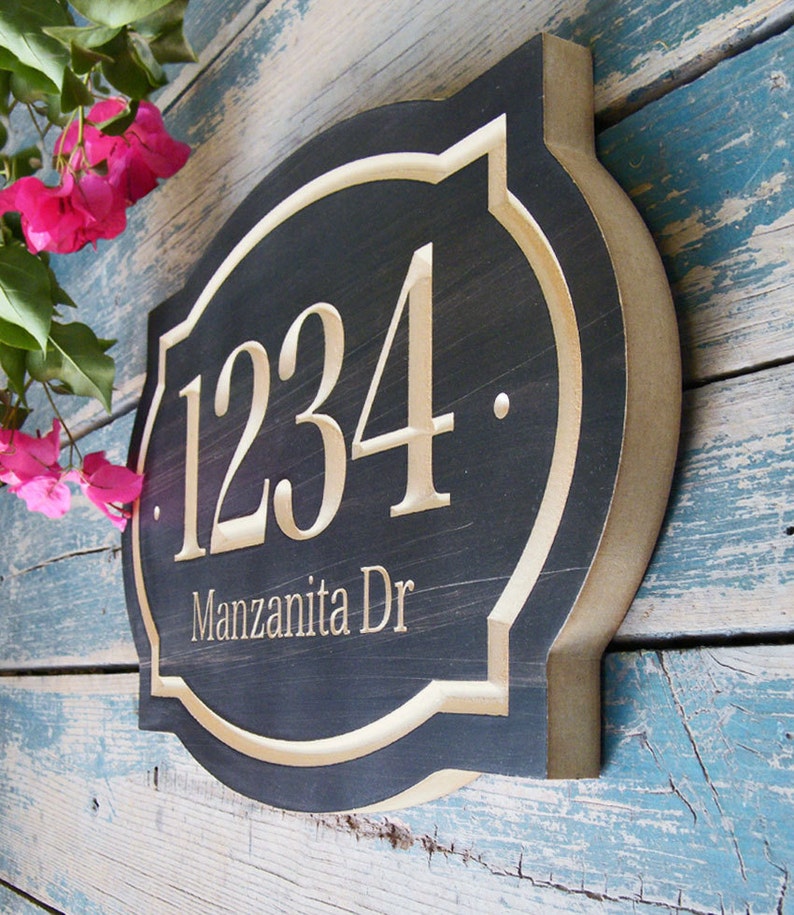 15x 10 Classic House Number Engraved Plaque, Ready to Hang Custom Carved Sign, Personalized Address Plaque, Numbers Street and Family Name image 2