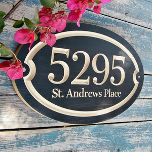 15x9 Oval House Number Engraved Plaque, Housewarming Gift, Open House Gift, Family Name Sign, Address Sign, House Number, Outdoor Sign, Black & Natural mdf