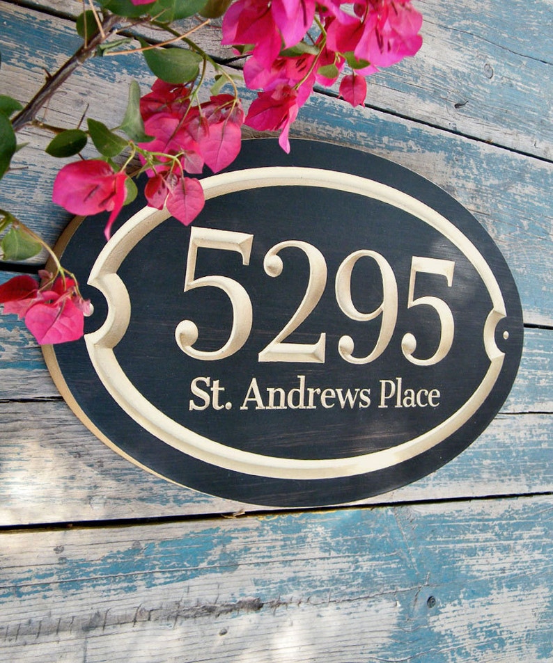 15x9 Oval House Number Engraved Plaque, Housewarming Gift, Open House Gift, Family Name Sign, Address Sign, House Number, Outdoor Sign, Black & Natural mdf