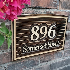 14.5&quot;x 10&quot; House Number Engraved Plaque with Raised Laser Cut Numbers and Street Name, Ready to Hang Custom Sign with Laser Cut Letters
