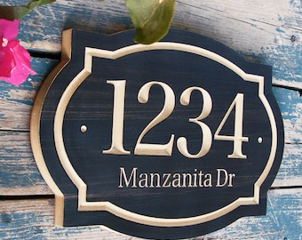 15"x 10" Classic House Number Engraved Plaque, Ready to Hang Custom Carved Sign, Personalized Address Plaque, Numbers Street and Family Name