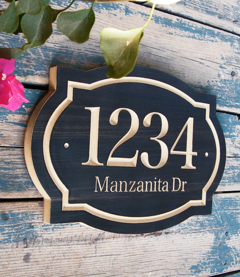 15'x 10' Classic House Number Engraved Plaque, Ready to Hang Custom Carved Sign, Personalized Address Plaque, Numbers Street and Family Name 