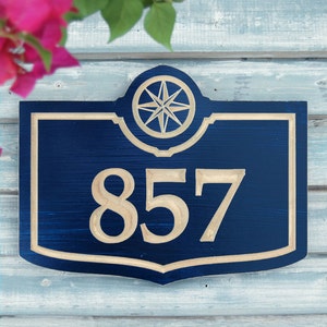 12&quot;x9&quot; Compass Address Engraved Plaque, Housewarming Gift, Realtor, Address Sign, House Number, Number Plaque, carved wood sign, nautical