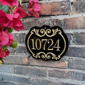 9&quot; x 7.5&quot; Acanthus Leaf Detail House Number Engraved Plaque, Housewarming Gift, Address Sign, Swirl Design, Number Plaque, Carved Wood Sign