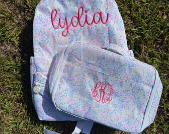 Personalized Floral Nylon Backpack, Toddler School Bag, Embroidered Name Bag