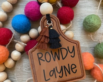 Personalized Cattle Tag Keychain: Faux Leather Backpack Tag