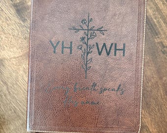 Engraved Brown Leather KJV Journal Bible, Personalized Scripture