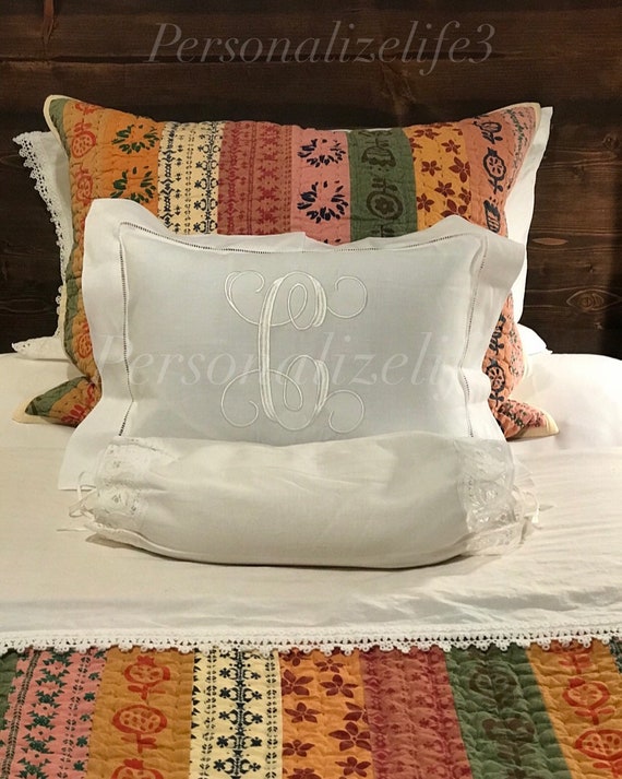 Pillow Cover Hemstitch Boudoir Pillow Monogrammed Satin Boudoir Pillow | Etsy