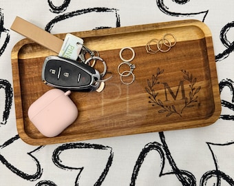 Personalized Acacia Wood Trinket Tray: Engraved Jewelry Tray