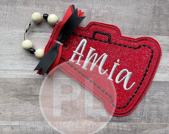 Personalized Glitter Cheerleading Tag, Embroidered Megaphone Charm