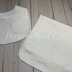 Cross Bib and Burp Cloth Set, Cross Bib, Cross Burp cloth, Baby shower Gift,