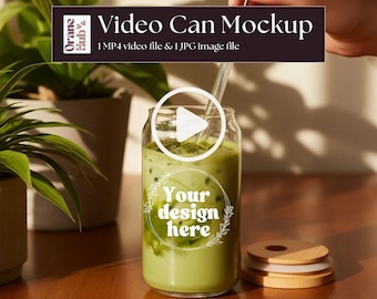 Glass Tumbler Video Mockup, Matcha Latte Glass Mockup Clear Glass Can Mockup Canva POD Mockup sipper glass video Glass tumbler mock up Video