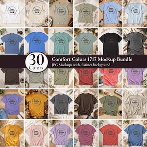 May include: A collection of thirty short-sleeve t-shirts in various solid colors, each featuring a central circular graphic with the text Your design here surrounded by a leafy wreath. The shirts are displayed in a grid layout as mockups.