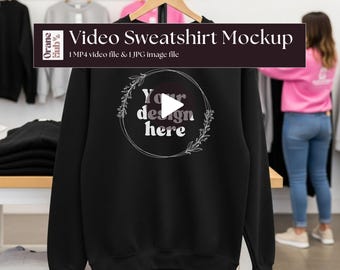 Black Sweatshirt Video Mockup | Gildan 18000 Lifestyle Mockup Template | Editable Canva Video | Video Mockup | Crewneck Sweatshirt Mockup
