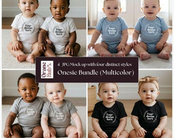 Twin Baby Bodysuit Mockup Bundle Unisex Onesie Mockup Set Infant Fine Jersey Bodysuit Mockup Pack Rabbit Skins 4424 Basic Bodysuit Template