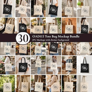 May include: A collection of thirty tote bag mockups featuring black and natural canvas fabric options. Each bag displays a circular floral wreath graphic with the text Your design here centered inside. The bags are shown in various settings.