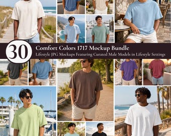 30 Comfort Colors 1717 Mockup Bundle | Men's T-Shirt Mockup Bundle | Lifestyle JPG Mockups | Curated Male Models | POD Etsy Photos