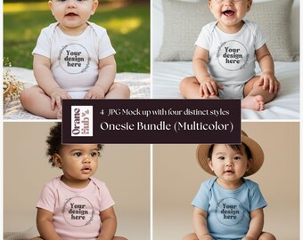 Baby Onesie Mockup Bundle Multicolor Bodysuit Mockup Set Infant Fine Jersey Bodysuit mockup Neutral Rabbit Skins 4424 Digital Download