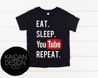 KIDS BOYS GIRLS Eat Sleep Youtube Repeat T Shirt Funny Youtuber childrens