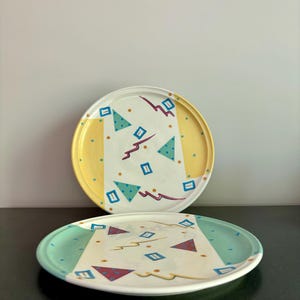 Pair of Vintage Post Modern Memphis Style Ceramic Plates by Kelly Swope