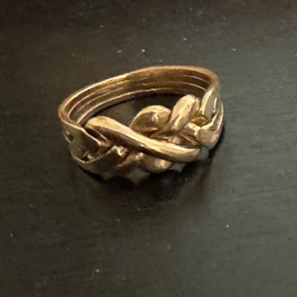 18k Gold Puzzle Ring - Vintage Saudi Arabia Wedding Band - Women's Size 8