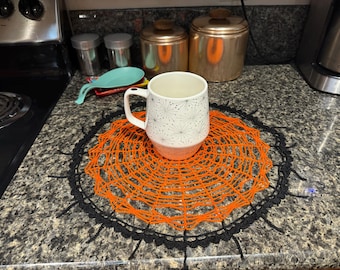 Crochet Spiderweb Doily - Halloween Decor - Orange and Black