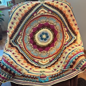 Mandala Afghan - Mandala Crochet Blanket - Boho Hippie Afghan - 62&quot; by 62&quot; - Family Heirloom - Wedding Gift or Housewarming Present