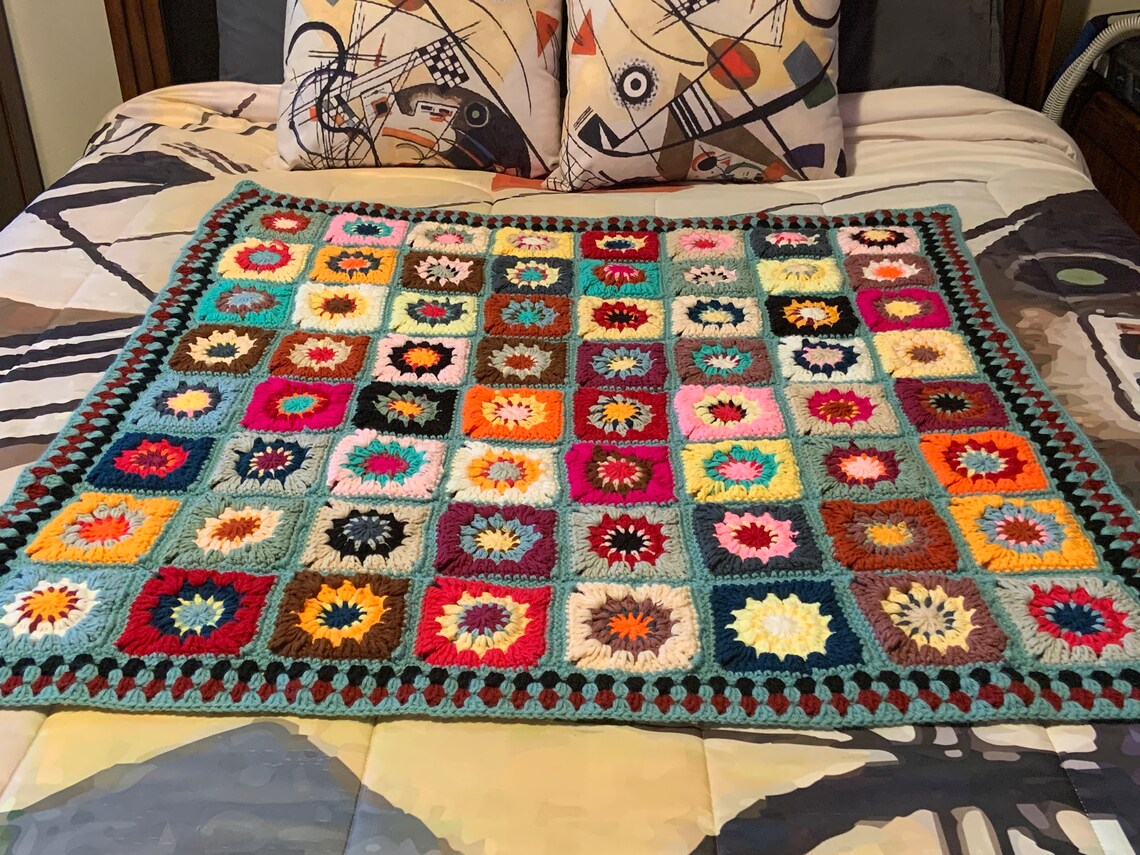 Floral Granny Square Crochet Afghan Crochet Granny Flowers Etsy