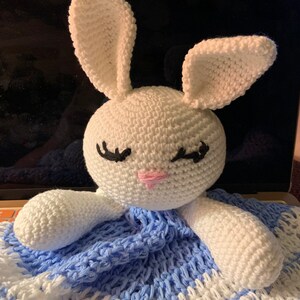 Big Brother Bunny Snuggler - Bunny Lovey - Bunny Plushie - Crochet Bunny Security Blanket
