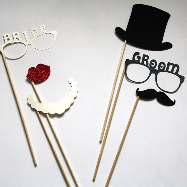 Photobooth puntelli - 6 Piece Set sposa e lo sposo ideale per divertimento foto di giorno di nozze!