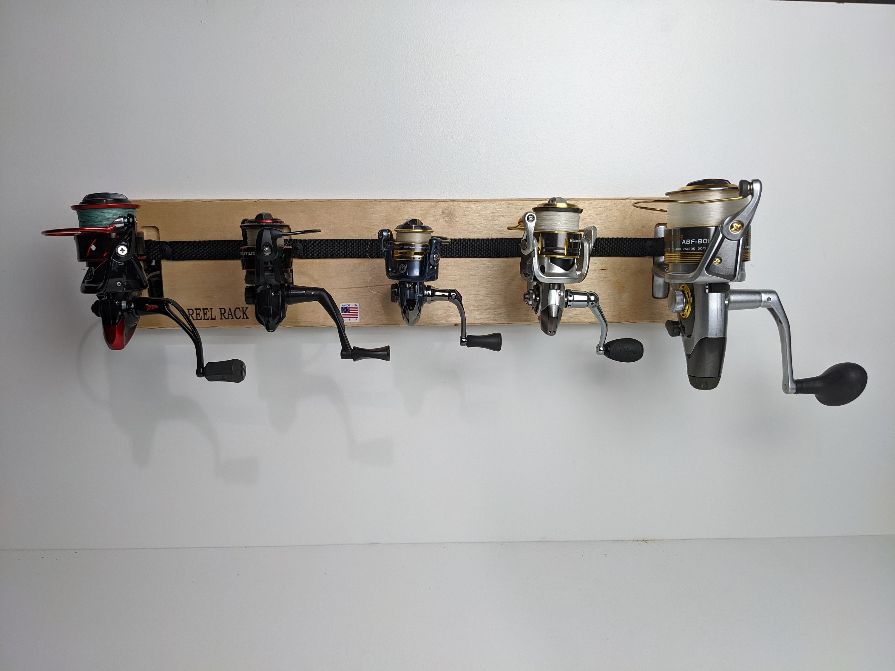 Reel Rack. Custom Fishing Reel Organizer. Spinning Fishing Reel