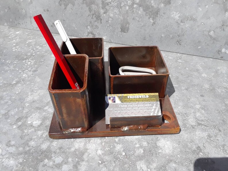 Custom Welded Steel Desk Organizer Pen And Pencil Holder Business Card