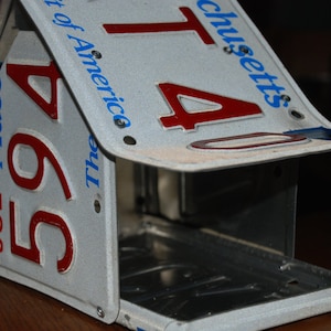 License Plate Birdhouse, crafted with Massachusetts plates! This one&#39;s certainly for the birds!