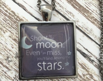 Shoot for the Moon Square Cabochon Necklace with Gun Metal Chain