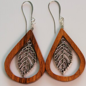 Bayong wood teardrops with suspended silver leaf, Silver accents and Silver Plated Ear Hooks image 4