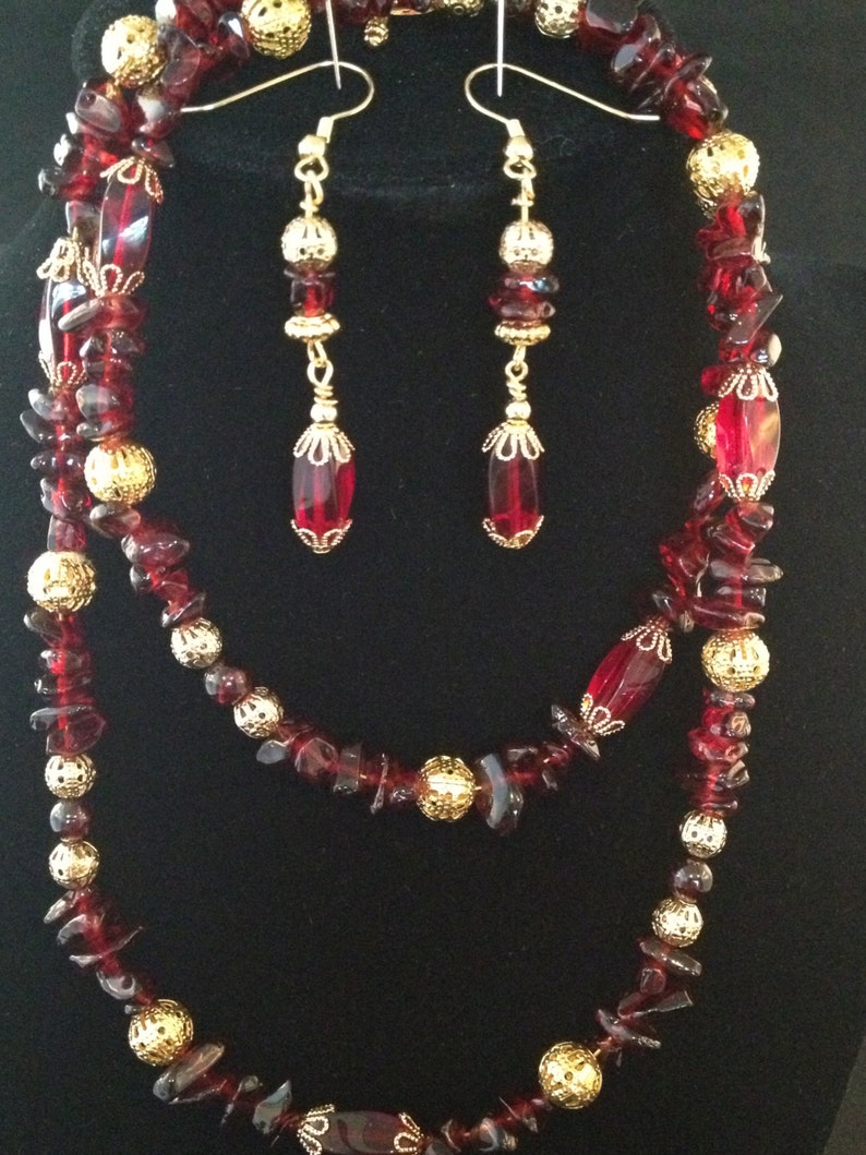 Red and Gold Necklace Set Etsy