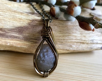 Colombianite + Copper Pendant // Handmade Wire Wrapped Colombian Tektite with Hemp Cord or Metal Chain Necklace for Men and Women
