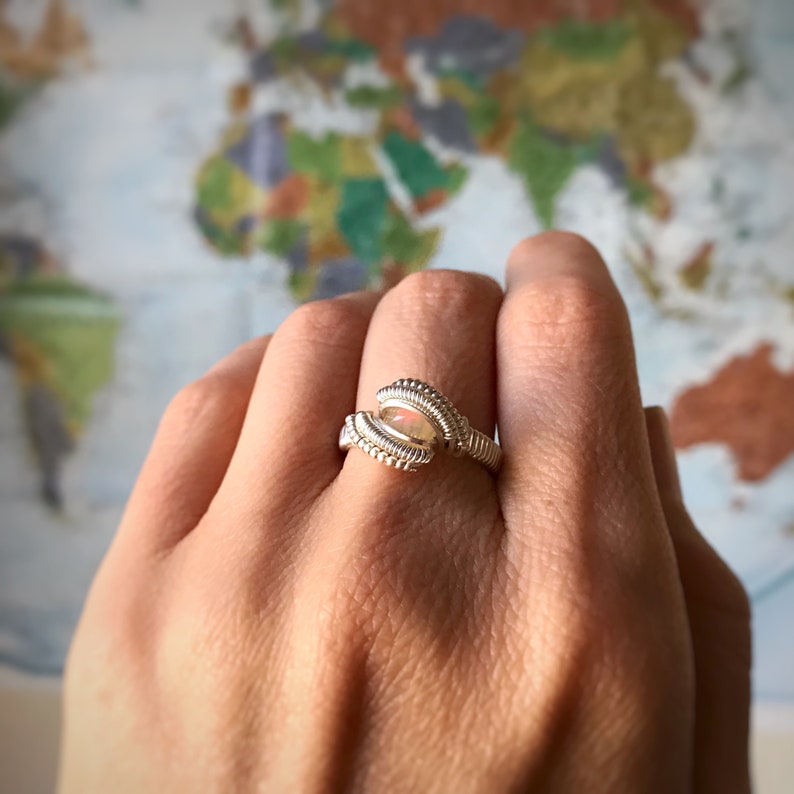 Opal Silver Ring size 7 Handmade Wire Wrapped Gemstone Ring