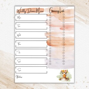 Farm Animal Weekly Dinner Meal Planner Printable - Digital download