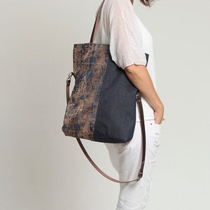 Sac à bandoulière convertible, sac tote transformable en sac plié pour femme, sac à bandoulière en tissu convertible avec fermeture éclair